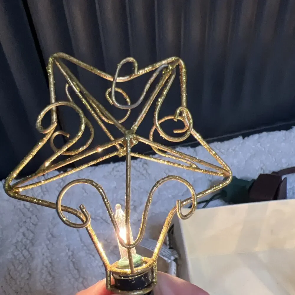 Vintage Pier 1 Metal Wire Gold Star String Lights Holiday Party Christmas